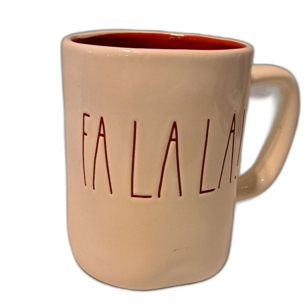 Rae Dunn Christmas "FA LA LA!" Mug Cup White W/Red Inside & Lettering 24 Oz